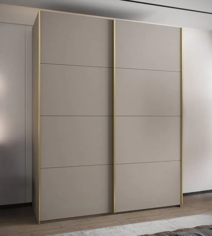 Kleiderschrank / Schiebetürenschrank | 11 Fächer | 245,5 x 200 x 64 cm | 10 Einlegeböden | 2 Kleiderstangen | 2 Schiebetüren | Farbe: Kaschmir |Soft-Close