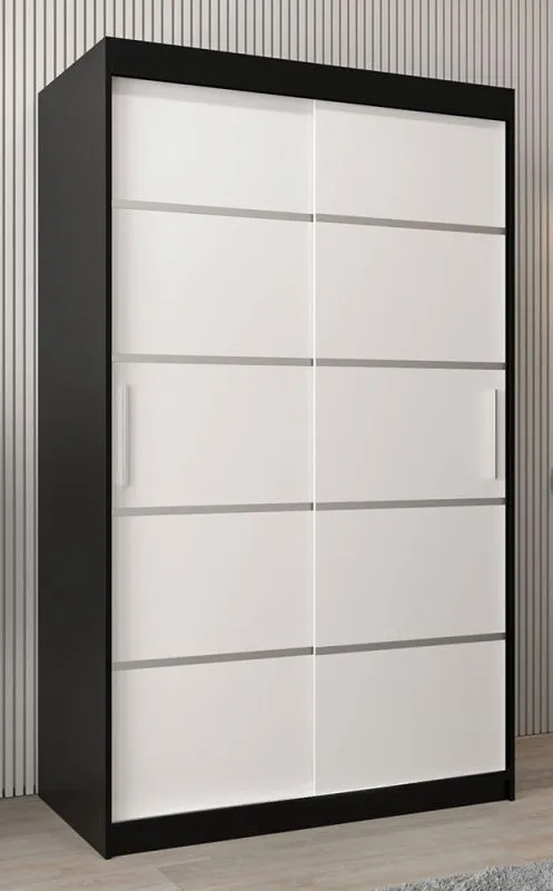 Schiebetürenschrank / Kleiderschrank Jan 02A, Farbe: Schwarz / Weiß matt - Abmessungen: 200 x 120 x 62 cm ( H x B x T)