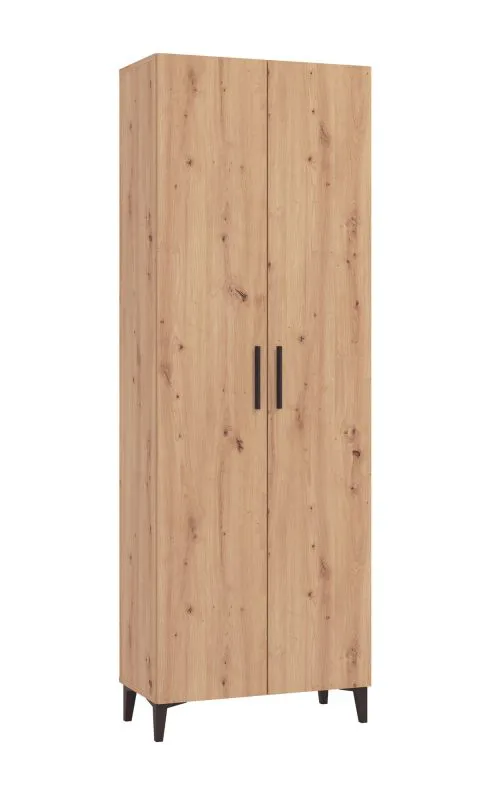 Großer Schuhschrank für den Vorraum Derevo 02, Farbe: Eiche Artisan, zwei Türen, ABS-Kanten, Griffe & Beine: Schwarz, Maße: 195 x 67,5 x 35 cm, sechs Fächer
