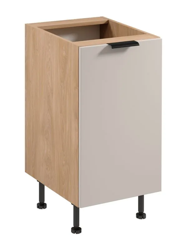 Küchenunterschrank | 1 Drehtür | Farbe: Eiche Puccini / Beige | Soft-Close Funktion | 45 x 52 x 87 cm | 2 Fächer | Metallgriffe | verstellbare Beine