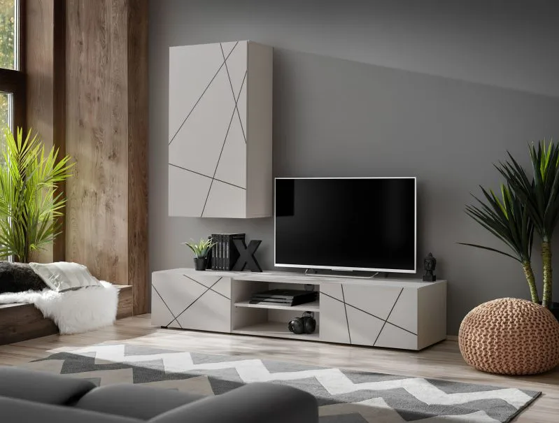 Wohnwand | Farbe: Kaschmir | Maße: 180 x 45 x 180 cm | 1 Schrank | 1 TV-Unterschrank | modernes Design | 7 Fächer | für Wohnzimmer