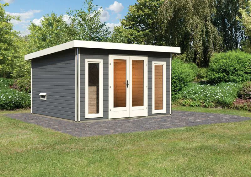 Saunahaus "Anni 2" SET A Farbe: Terragrau - 369 x 309 cm (B x T), Grundfläche: 9,3 m²