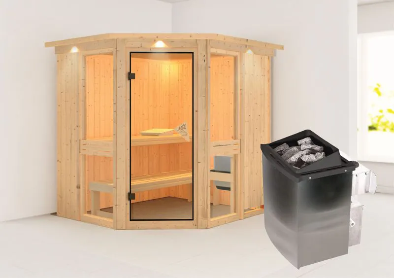 Sauna "Tjelvar 1" SET mit Kranz und Ofen 9 kW - 210 x 184 x 202 cm (B x T x H)