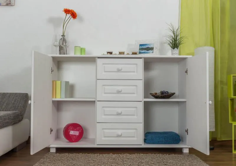 Anrichte, Kiefer massiv, Breite: 150 cm, Farbe: Weiß Abbildung