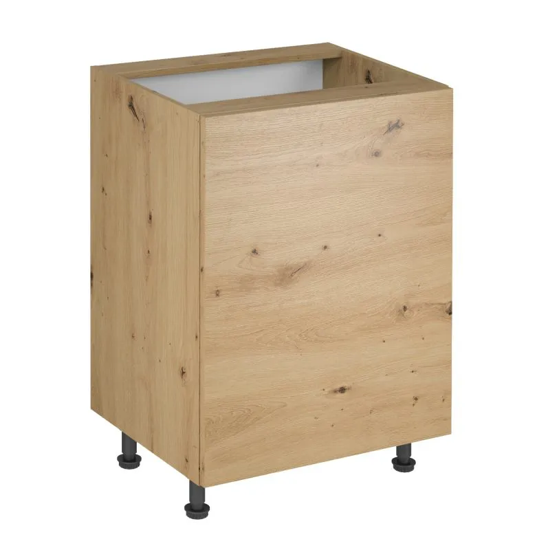 Küchenunterschrank | 1 Drehtür | Farbe: Eiche Artisan | 60 x 47 x 82 cm | 2 Fächer | Türanschlag wechselbar | verstellbare Beine