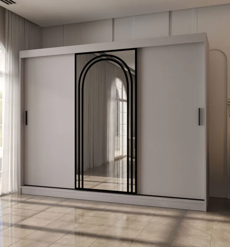Schiebetürenschrank | Kaschmir | 10 Fächer | 2 Kleiderstangen | 250 x 62 x 200 cm | Kleiderschrank | Spiegeltür | hochwertig Verarbeitet | modernes Design