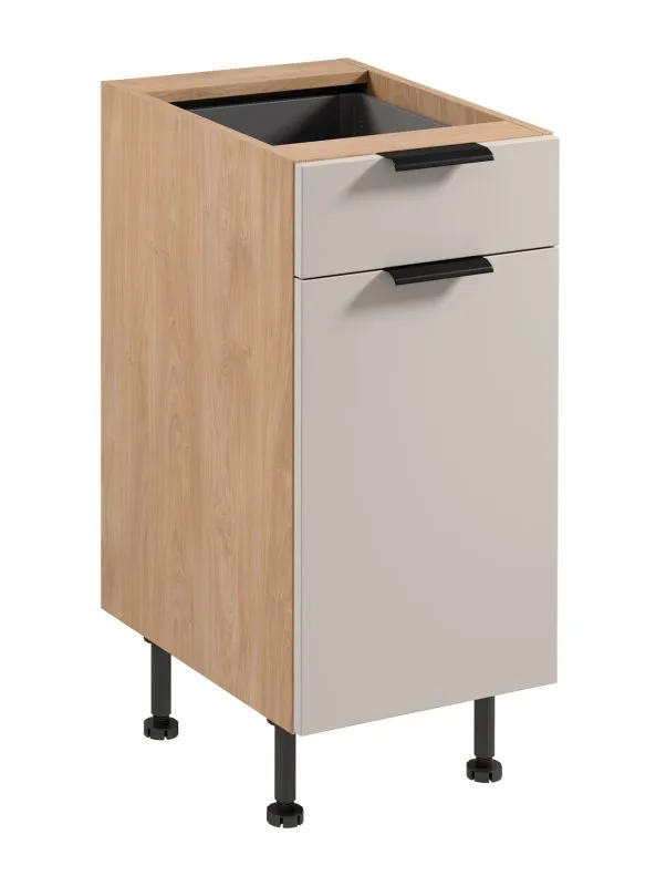 Küchenunterschrank | 1 Schublade | 1 Drehtür | Farbe: Eiche Puccini / Beige | 2 Fächer | Soft-Close Funktion | 40 x 52 x 87 cm | hochwertig Verarbeitet | verstellbare Beine