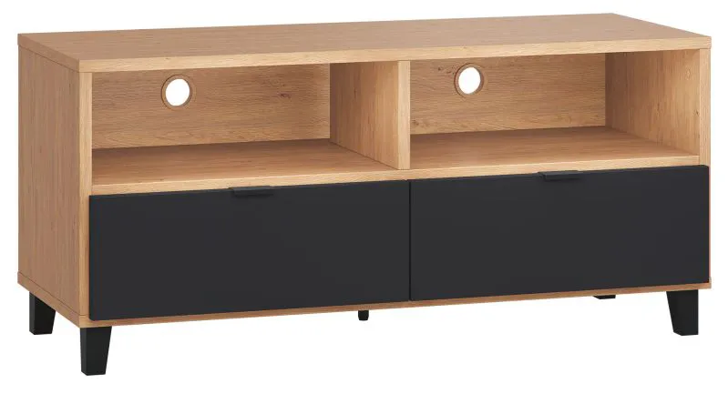 TV-Unterschrank Leoncho 10, Farbe: Eiche / Schwarz - Abmessungen: 56 x 120 x 47 cm (H x B x T)