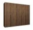 Kleiderschrank / Drehtürenschrank | Farbe: Walnuss | fünf Türen | drei Kleiderstangen | 2,5 Meter breit | drei Fächer | Griffe: Schwarz | Soft-Close-Funktion