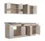 Moderne Küchenzeile / Küchenblock Kolubara 07, Farbe: Eiche Grau / Weiß, Griffe: Silber, drei Schubladen, 200 cm breit, ABS-Kantenschutz