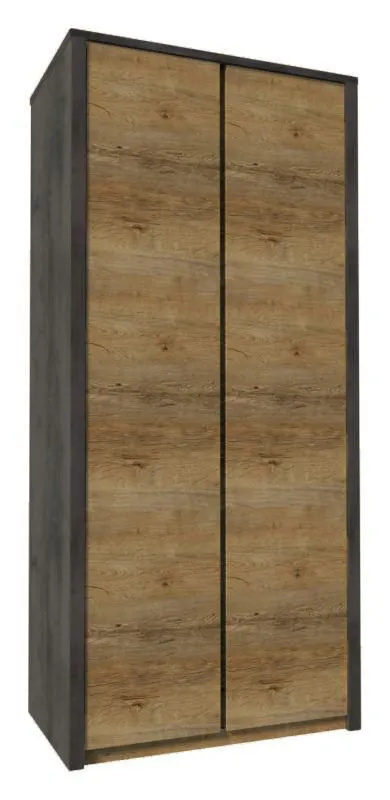 Schlafzimmer - Kleiderschrank, Farbe: Eiche Dunkelbraun / Grau - 197 x 90 x 53 cm (H x B x T) Abbildung