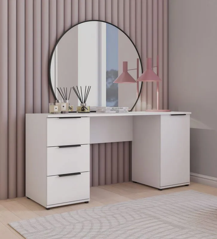 Schreibtisch | Weiß | Push-to-open Funktion | 1 Drehtür | 160 cm Arbeitsfläche | Maße: 160 x 52 x 78 cm | 2 Schubladen | funktional und stilvoll | 2 Fächer | für Büro