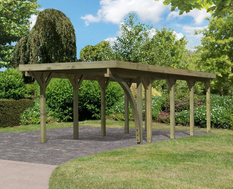Einzelcarport Classic 3 mit PVC-Dach Variante B SET inkl. einem Einfahrtsbogen, Farbe: Natur KDI, Grundfläche: 21,21 m²
