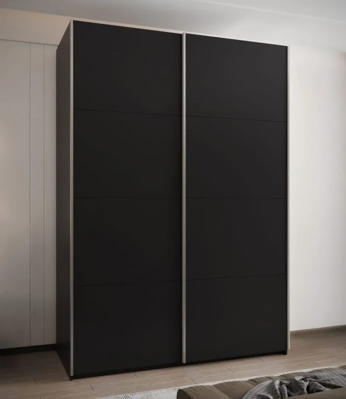 Kleiderschrank / Schiebetürenschrank | Soft-Close | 245,5 x 170 x 64 cm | 10 Einlegeböden | 11 Fächer | 2 Schiebetüren | 2 Kleiderstangen | Farbe: Schwarz