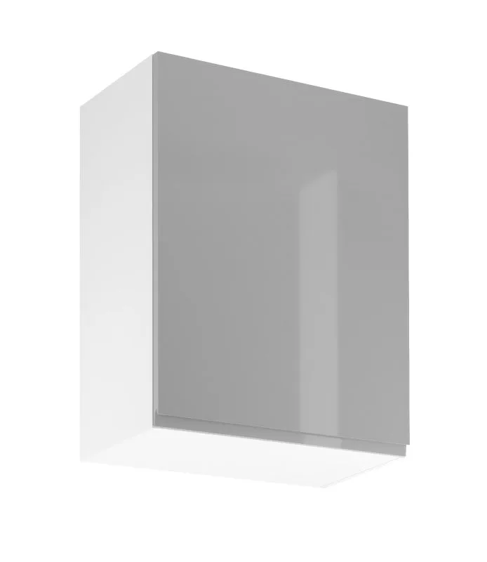 Küchenhängeschrank | 1 Drehtür | Farbe: Grau | 2 Fächer | Soft-Close Funktion | 60 x 47 x 72 cm | Türanschlag wechselbar | hochglanzlackiert | griffloses System