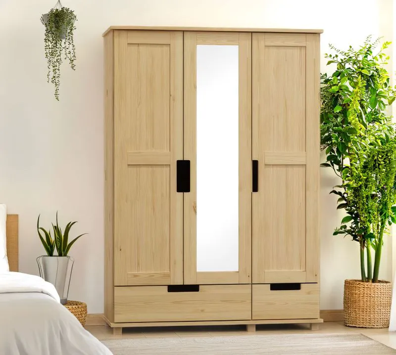 Kleiderschrank / Drehtürenschrank Kiefer massiv Vollholz natur 008 - Abmessung 190 x 120 x 60 cm (H x B x T)