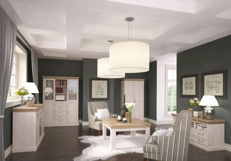 Easy Möbel Wohnzimmer Komplett - Set G Badile, 5-teilig, Farbe: Kiefer Weiß / Braun Abbildung