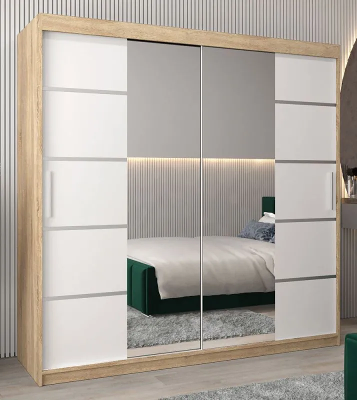 2 Meter breiter Kleiderschrank mit 2 Türen | Farbe: Sonoma Eiche / Weiß Abbildung