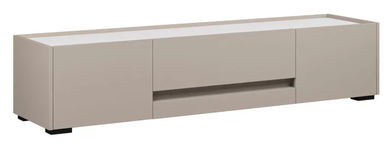 TV-Unterschrank Geltru 01, Farbe: Weiß Marmor / Hellgrau - Abmessungen: 39 x 185 x 45 cm (H x B x T)