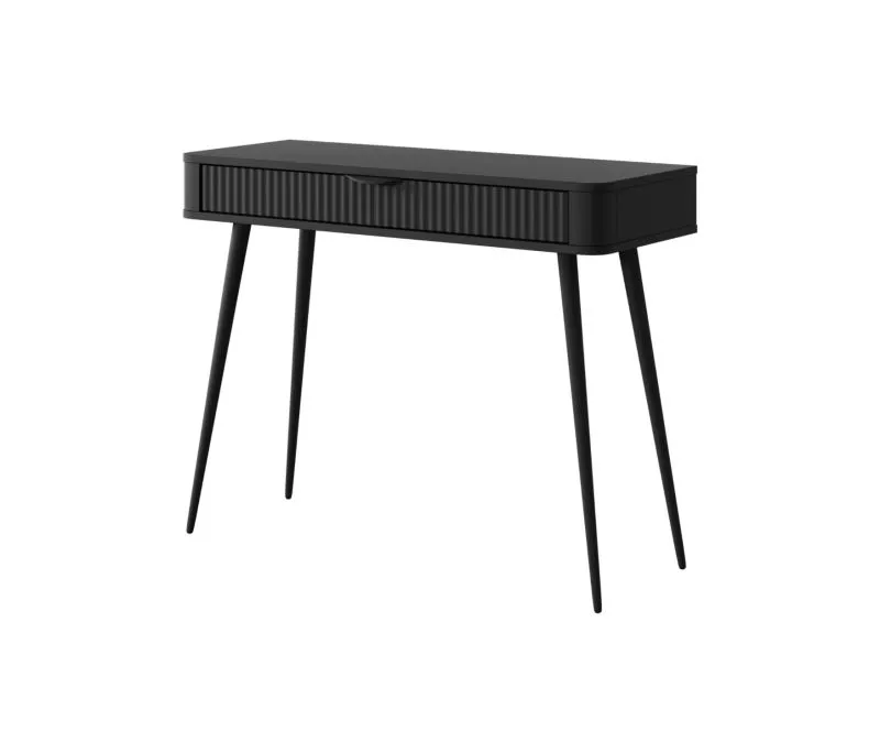 Eleganter Schminktisch Sloughia 15, Farbe: Schwarz, ABS-Kantenschutz, Griffe und Beine: Metall, 78 x 100 x 38 cm, stilvolle Lamellen-Front