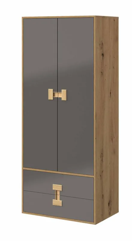 Jugendzimmer - Drehtürenschrank / Kleiderschrank Garian 01, Farbe: Eiche / Grau, Abmessungen: 191 x 80 x 50 cm (H x B x T)