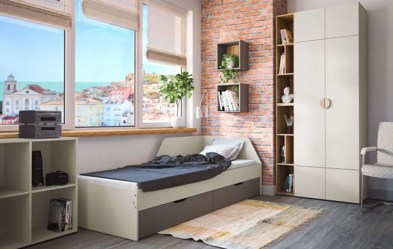 Schlafzimmer Komplett - Set B Maräne, 8-teilig, Farbe: Kaschmir / Eiche Artisan / Anthrazit