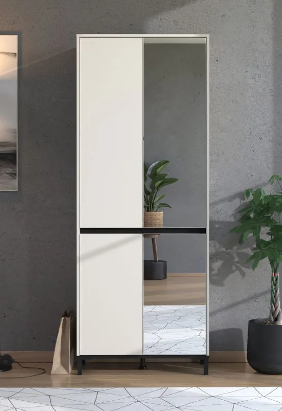 Garderobenschrank | 2 Spiegeltüren | Farbe: Kaschmir | 9 Fächer | Maße: 80 x 40 x 205,5 cm | 4 Drehtüren | ABS-Kanten | für den Vorraum