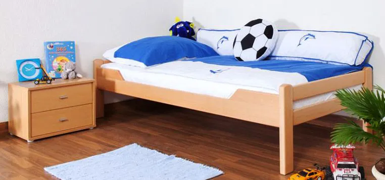 Kinderbett 90 x 190 cm | Massivholz: Buche | Natur Lackiert Abbildung
