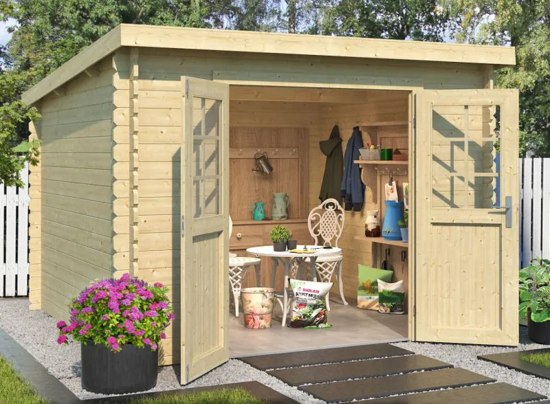 Gartenhaus G277 Natur - 28 mm Blockbohlenhaus, Grundfläche: 7,26 m², Pultdach
