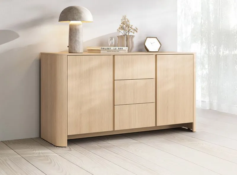 Sideboard | Kommode | Eiche | Vytgarth 06 | 84 x 168 x 39 cm | Holzoptik | 3 Schubladen | 2 Türen | 4 Fächer | Buffetschrank | reichlich Platz