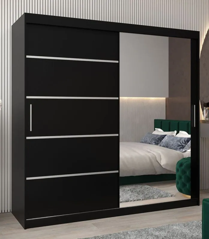 2 Meter breiter Kleiderschrank mit 2 Türen | Farbe: Schwarz Abbildung