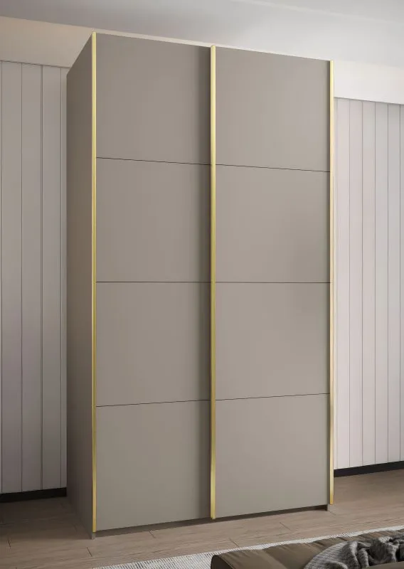 Kleiderschrank / Schiebetürenschrank | 245,5 x 140 x 64 cm | 6 Fächer | 2 Kleiderstangen | 2 Schiebetüren | 6 Einlegeböden | Farbe: Kaschmir | Soft-Close
