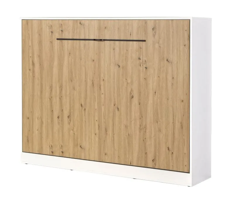 Schrankbett horizontal | Liegefläche 140 x 200 cm | Klappbett | Wandbett | Einzelbett | Farbe: Eiche / Weiß / Schwarz | inkl. Lattenrost | 2 Ablageflächen | Nalut 12