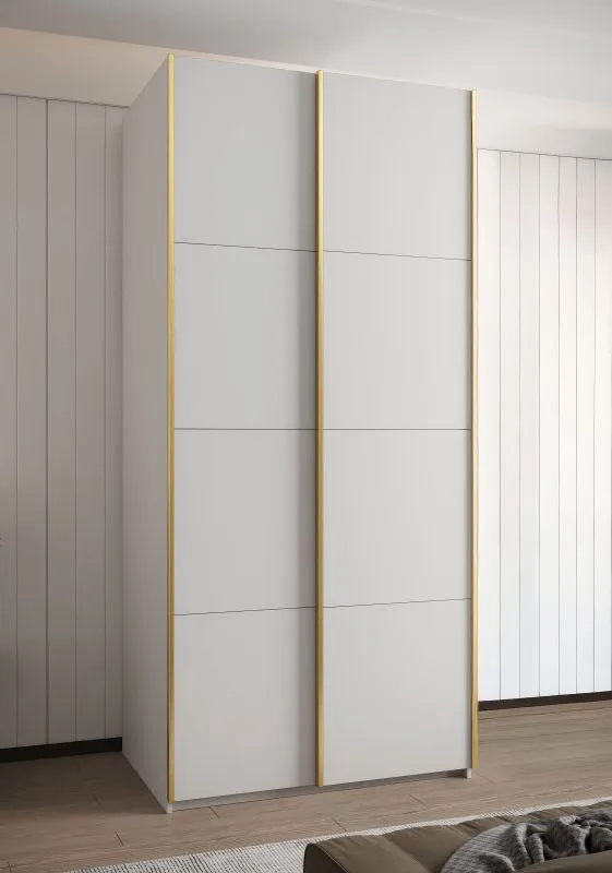 Kleiderschrank / Schiebetürenschrank | 245,5 x 100 x 64 cm | 6 Einlegeböden | 6 Fächer | 2 Kleiderstangen | 2 Schiebetüren | Farbe: Weiß | Soft-Close