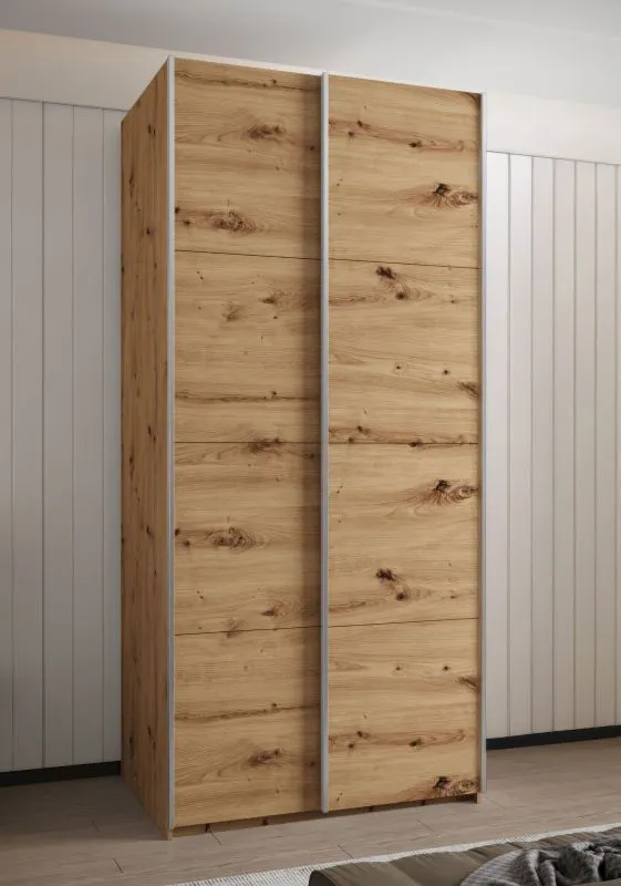 Kleiderschrank / Schiebetürenschrank | 6 Einlegeböden | 245,5 x 120 x 64 | 2 Kleiderstangen | 2 Schiebetüren | 6 Fächer | Farbe: Eiche Artisan | Soft-Close