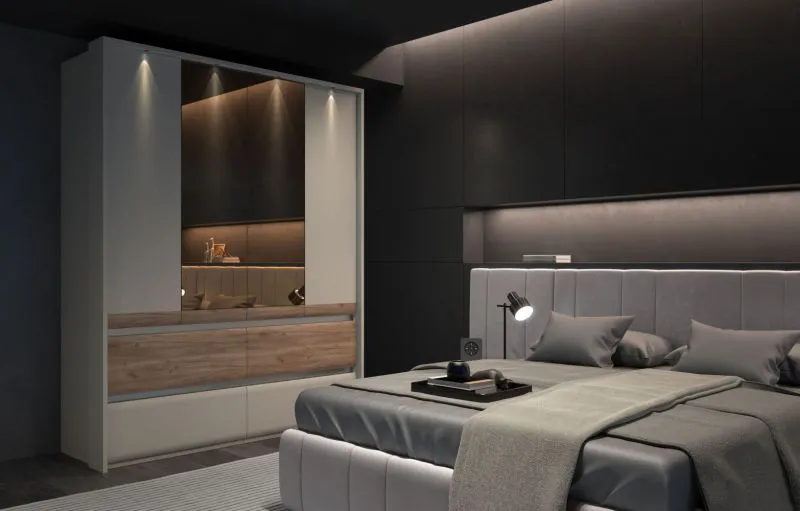 Schlafzimmer Komplett - Set D Papauta, 6-teilig, Kaschmir / Eiche dunkel