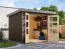 Gartenhaus aus Holz, Fichte terragrau, graualuminium Trapezblechdach, stahlverstärkte Ecken, Zylinderschloss, langlebig und wartungsarm, 2,38×2,42 m