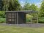 Holz-Gartenhaus mit Anbaudach 2,35 m, nordische Fichte, anthrazit/graualuminium, wetterfeste Trapezblechdach, Doppelflügeltür, 2,38 × 2,42 m
