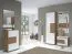 Schrank  Manase 10, Farbe: Eiche Braun / Weiß Hochglanz - 197 x 63 x 36 cm (H x B x T)