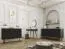 Wohnzimmer - Set E Horsham, 3-teilig, Farbe: Schwarz, Push-to-open Funktion, eine schmale Kommode, ein Sideboard, ein Schminktisch, ABS-Kanten, Beine: Schwarz