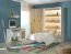 Schlafzimmer Komplett - Set C Nalut | 5-teilig, in Eiche Weiß | Schwarze Metallgriffe | Schrankbett 120 x 200 cm mit LED-Beleuchtung | Schreibtisch | Kleiderschrank | Wandregal