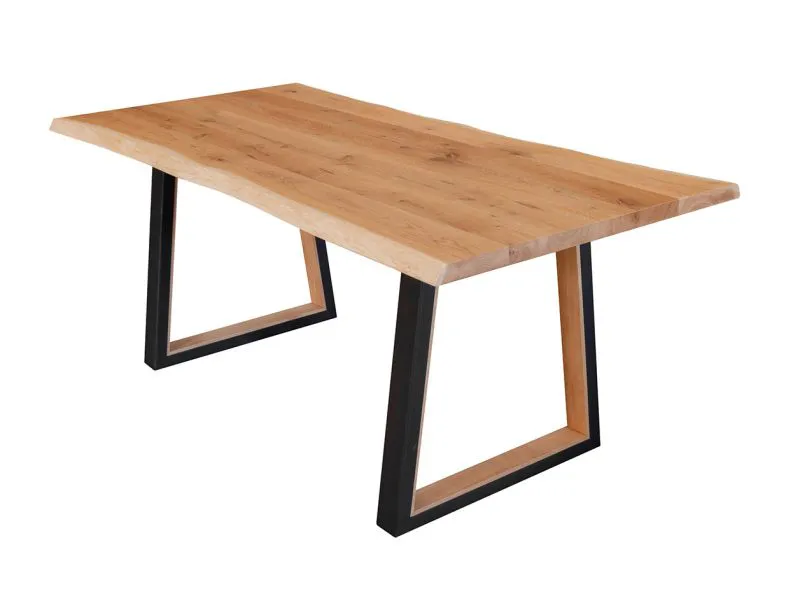 Moderner Esstisch Valliere 02, mit robusten Metallrahmen, massives Eichenholz, Maße: 76 x 180 x 90 cm, geölte Oberfläche, langlebig und robust