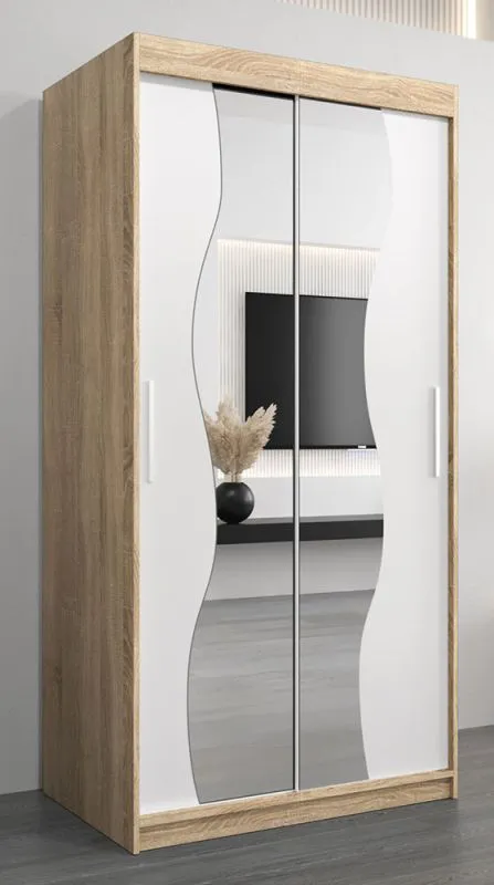1 Meter breiter Kleiderschrank mit 2 Türen | Farbe: Sonoma Eiche / Weiß Abbildung