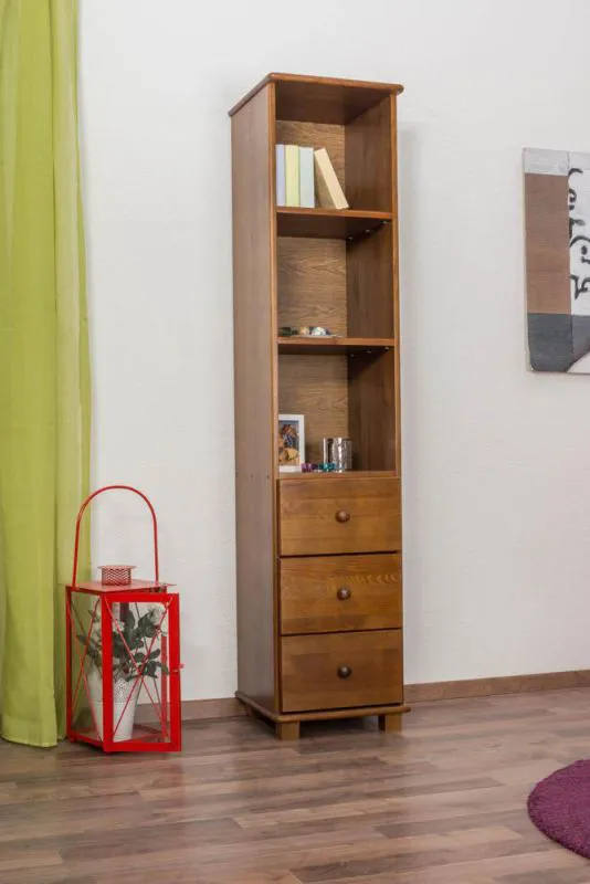 Regal, Küchenregal, Wohnzimmerregal, Bücherregal - 40 cm breit, Kiefer Holz-Massiv, Farbe: Eiche Abbildung