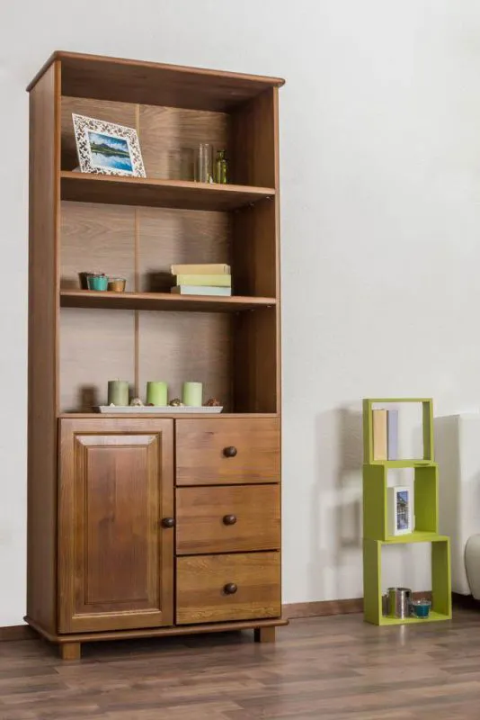 Bücherregal - 80 cm breit, Kiefer Holz-Massiv, Farbe: Eiche Abbildung