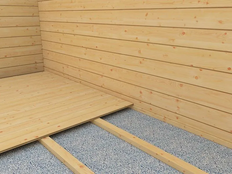 Fußboden für Gartenhaus Wiesencharme 02, 44 mm Blockbohlenhaus, mit Grundfläche 16 m²