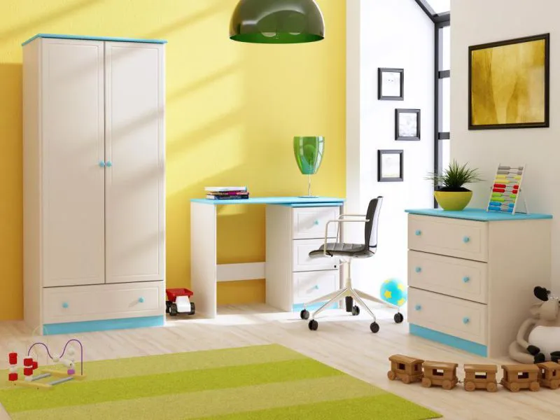 Kiefer-Kleiderschrank A-Qualität, Farbe: Weiß / Blau 160x90x60 cm Abbildung
