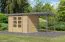 Holz Gartenhaus Anbaudach 2,35 m, Fichte naturbelassen/graualuminium, Trapezblechdach metallverstärkte-Ecken, 2,98 × 2,13 m, Zylinderschloss