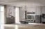 Vitrine Cuenca 02, Farbe: Eiche / Grau - Abmessungen: 132 x 95 x 39 cm (H x B x T)