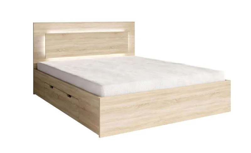 Doppelbett / Gästebett mit Bettschublade Almopia 05, Farbe: Eiche Sonoma, inklusive LED-Beleuchtung, Liegefläche: 160 x 200 cm, gut kombinierbar
